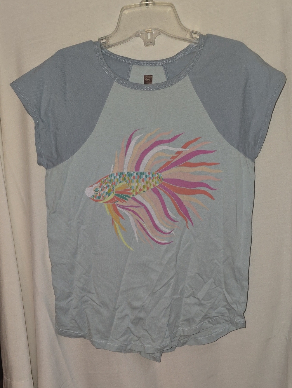 Tea Collection Light Blue Raglan Tee with Colorful Fish Print
